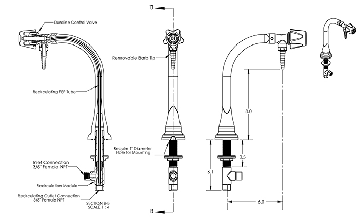 Recirculating Duraline Di Water Lab Faucets Deck Mount